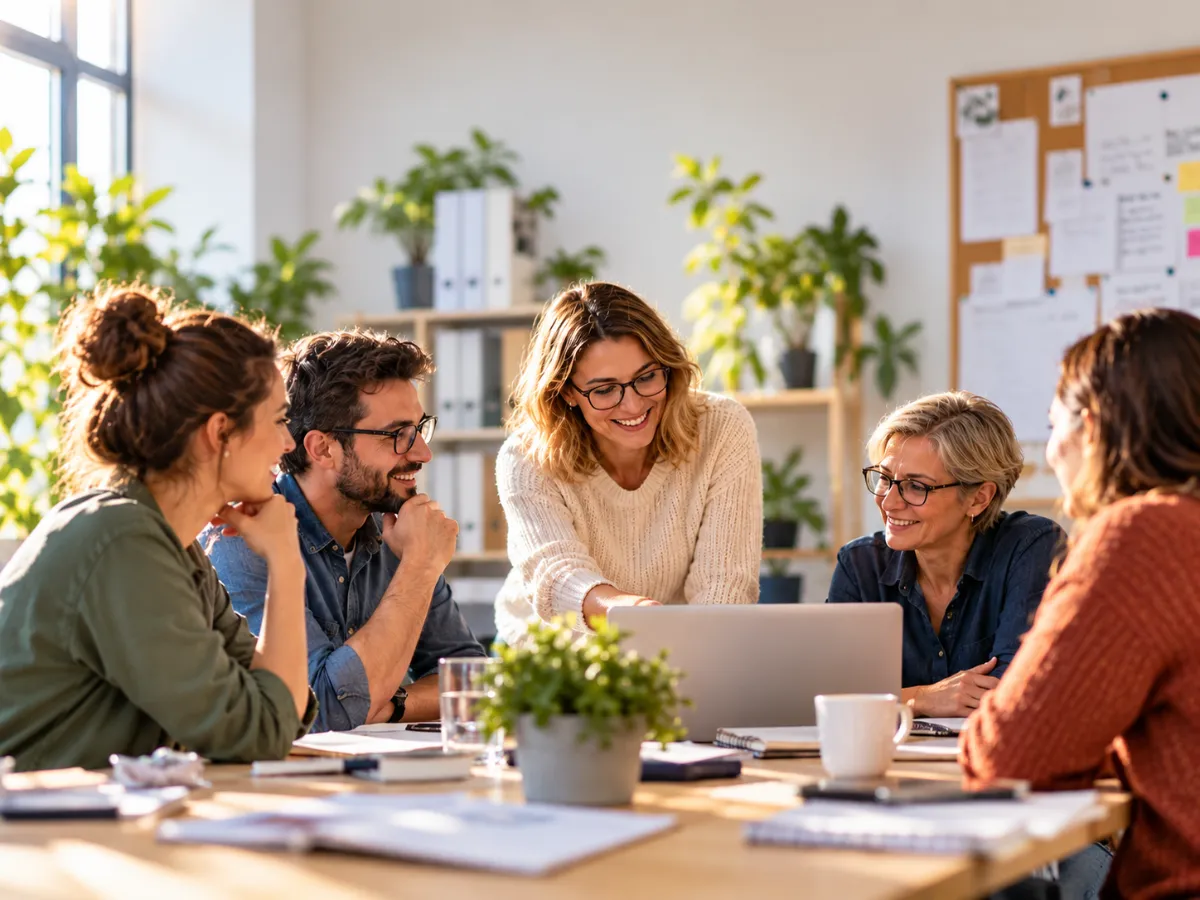 Team bespricht Ideen am Konferenztisch