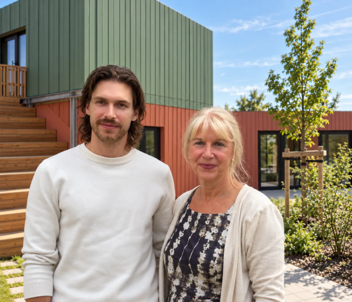 Steffen Langfeld und Beate Krüger vor dem Startup Village Jülich
